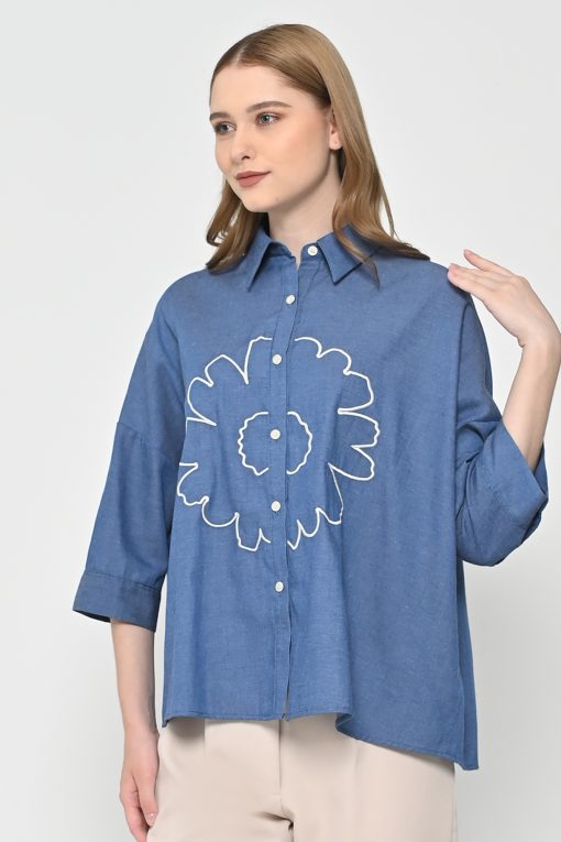 Neu'Mor Baby Jeans Floral Pattern Shirt - 784A Blue