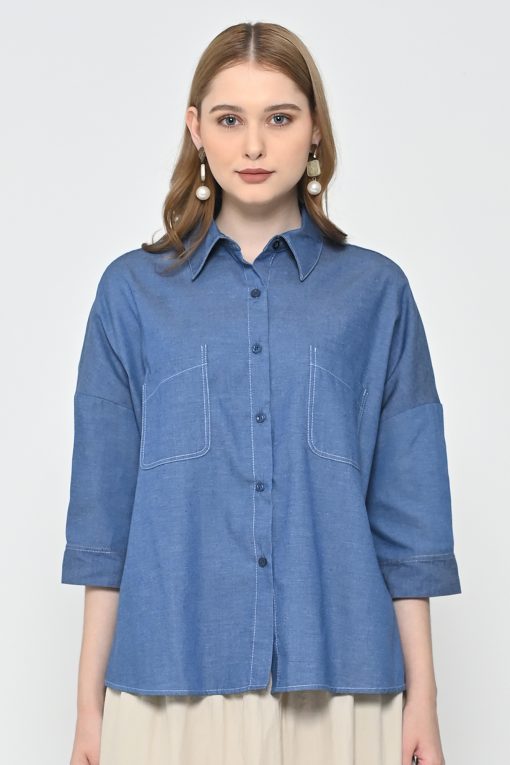 Neu'Mor Denim Medium Sleeve Shirt - A789 Blue