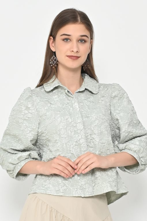 Neu'Mor Textured Jacquard with Puff Sleeves - A803 Green