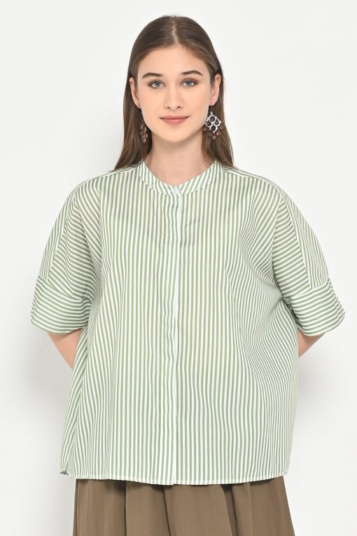 Neu'Mor Striped Round Neck Blouse - 770C Green