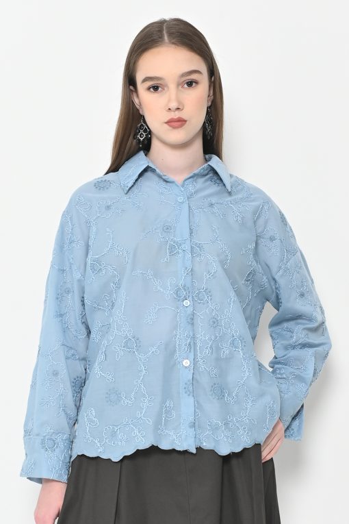 Neu'Mor Floral Embroidered Button Up Shirt - A806 Blue