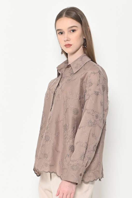 Neu'Mor Floral Embroidered Button Up Shirt - A806 Brown