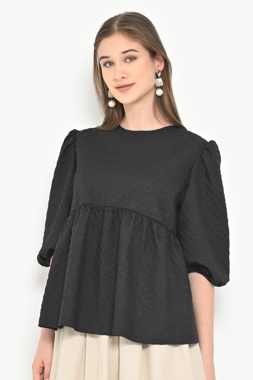 Neu'Mor Textured Peplum Blouse - A812 Black