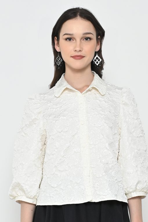 Neu'Mor Textured Jacquard with Puff Sleeves - 803A Broken White