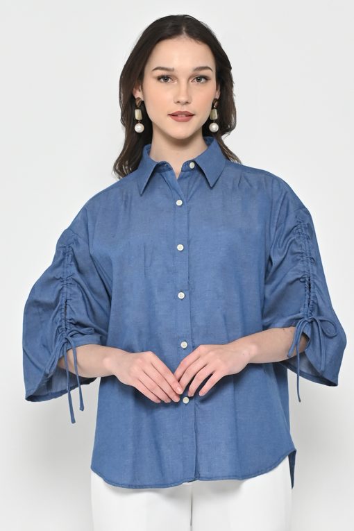 Neu'Mor Denim Ruched Shirt - A813 Blue