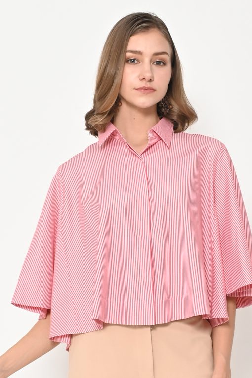 Neu'Mor Striped Collared Shirt with Wide Sleeves - 115H Red