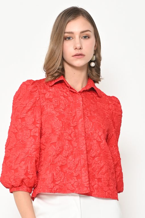 Neu'Mor Textured Jacquard With Puff Sleeves - 803B Red