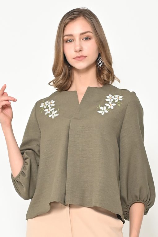 Neu'Mor Floral Whisper Top - A837 Army