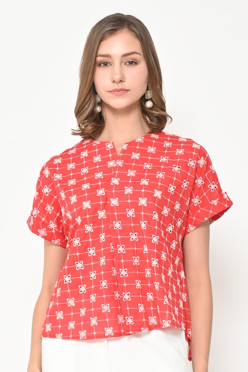 Neu'Mor Chic Embroidered Top - A838 Red