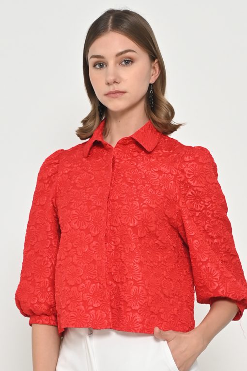 Neu'Mor Textured Jacquard With Puff Sleeves - 803C Red
