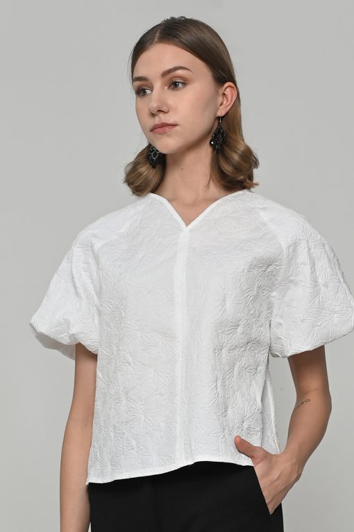 Neu'Mor Textured Puff Blouse - A844 White