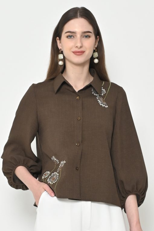 Neu'Mor Floral Whisper Button-Up Top - A820 Dark Brown