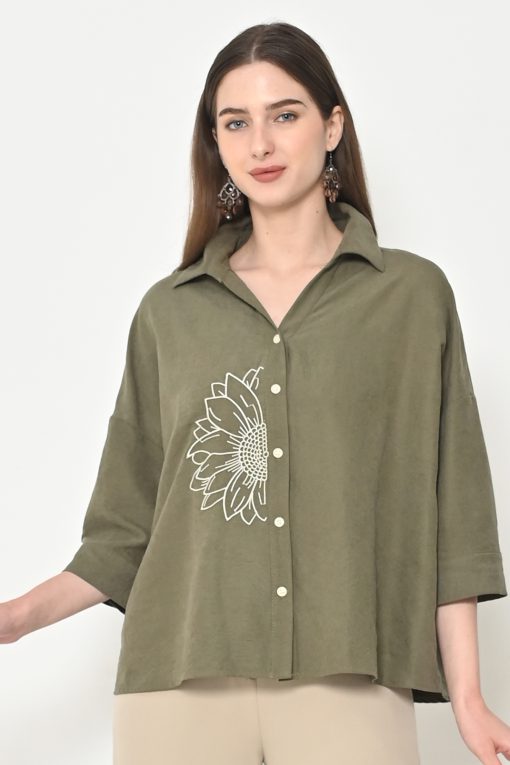 Neu'Mor Minimal Floral Shirt - A841 Army