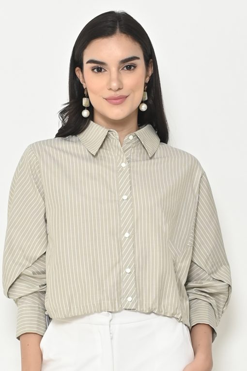 Neu'Mor Pinstripe Crop Shirt - A840 Cream