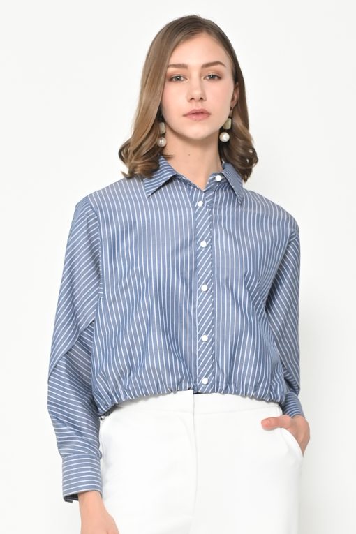 Neu'Mor Pinstripe Crop Shirt - A840 Dark Blue
