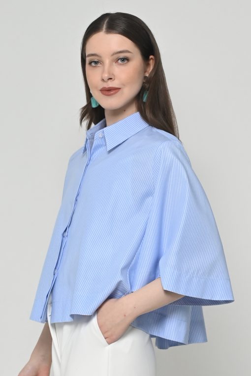 Neu'Mor Stripe Collared Shirt With Wide Sleeves - 115K Blue