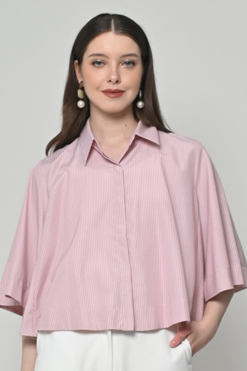 Neu'Mor Stripe Collared Shirt With Wide Sleeves - 115K Pink
