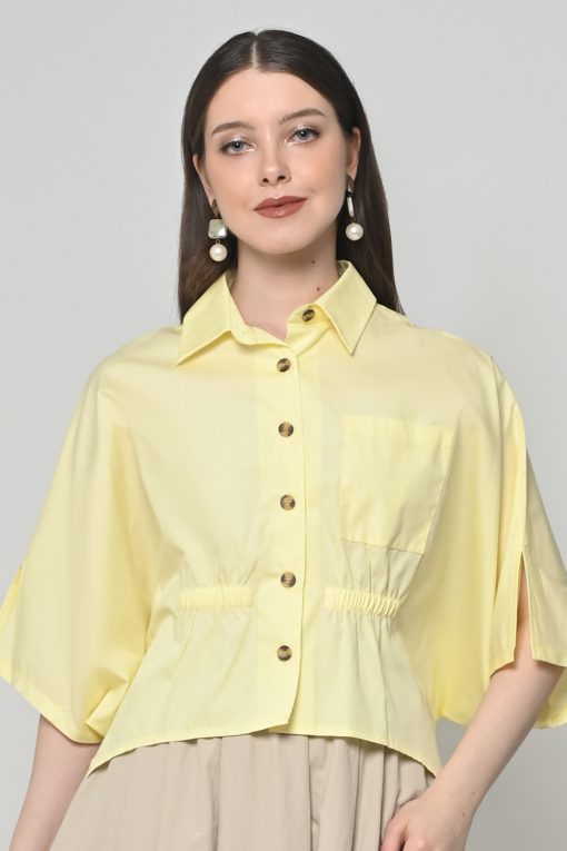 Neu'Mor Sheer Sleeve Gathered Waist Shirt - 853A Yellow