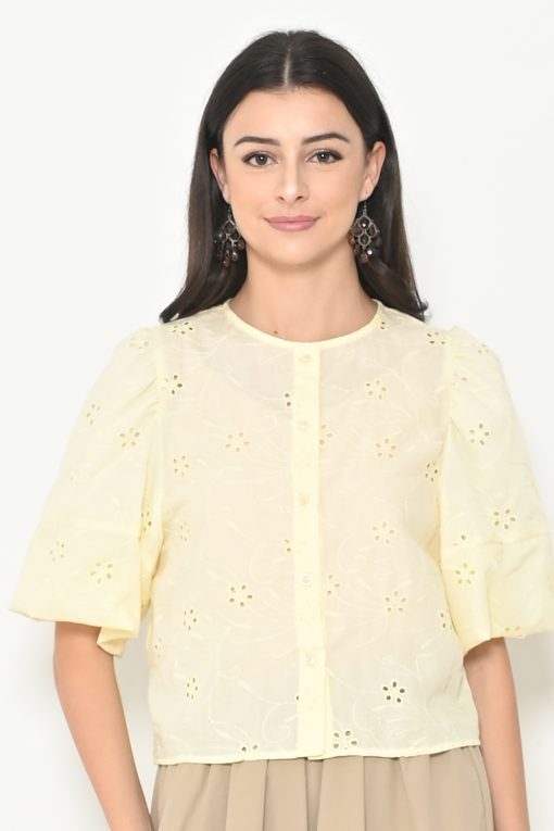 Neu'Mor Floral Eyelet Puff Blouse - A856